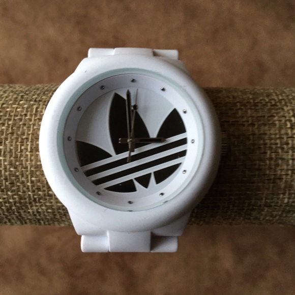 ADIDAS ORIGINAL PRE-LOVED AUTHENTIC WHITE & BLACK SOFT SILICONE SIGNATURE WATCH - Picture 9 of 15